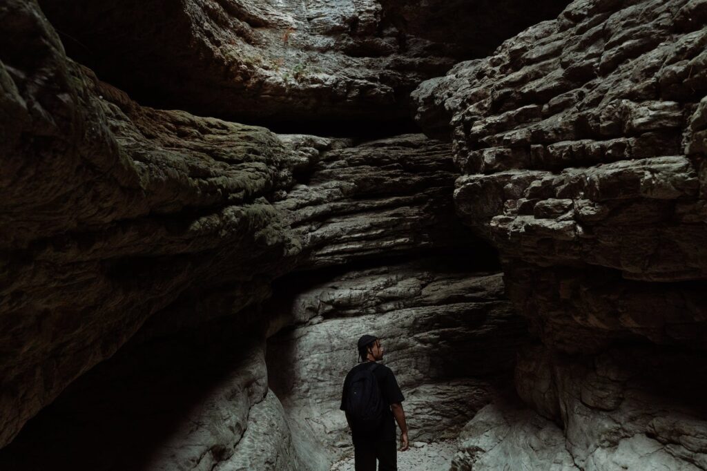 a man inside a cave